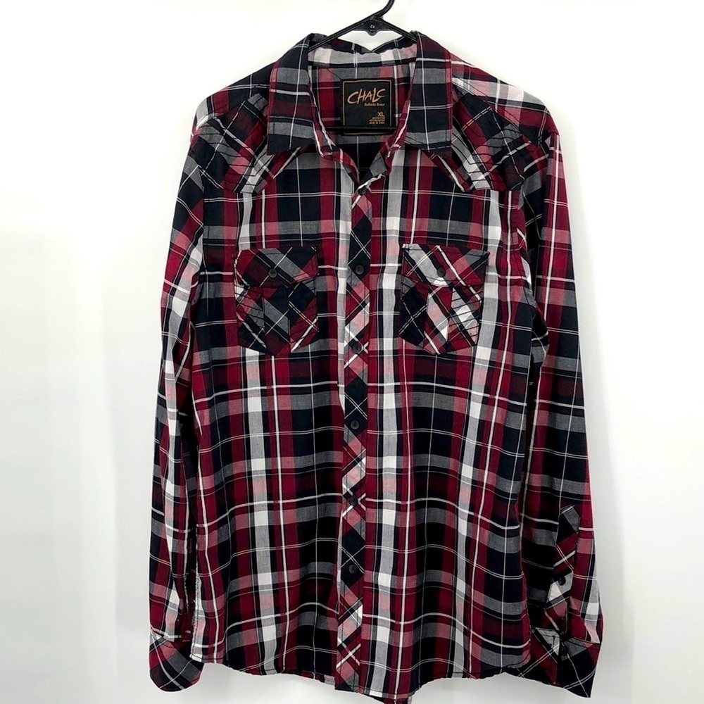 Chalc Plaid Button Down Long Sleeve Shirt Roll Tab Sleeves Size XL